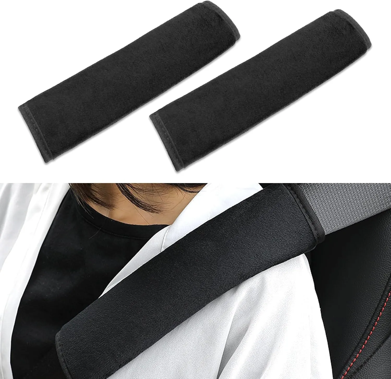 2 PCS Car Seat Belt Shoulder Pad, 9.76" x 2.55" Soft Plush Relieves Shoulder Neck Pressure Seat Belt Protector, Sweat-Absorbent Breathable Accessory, Suitable for Cars, Backpacks (Black)