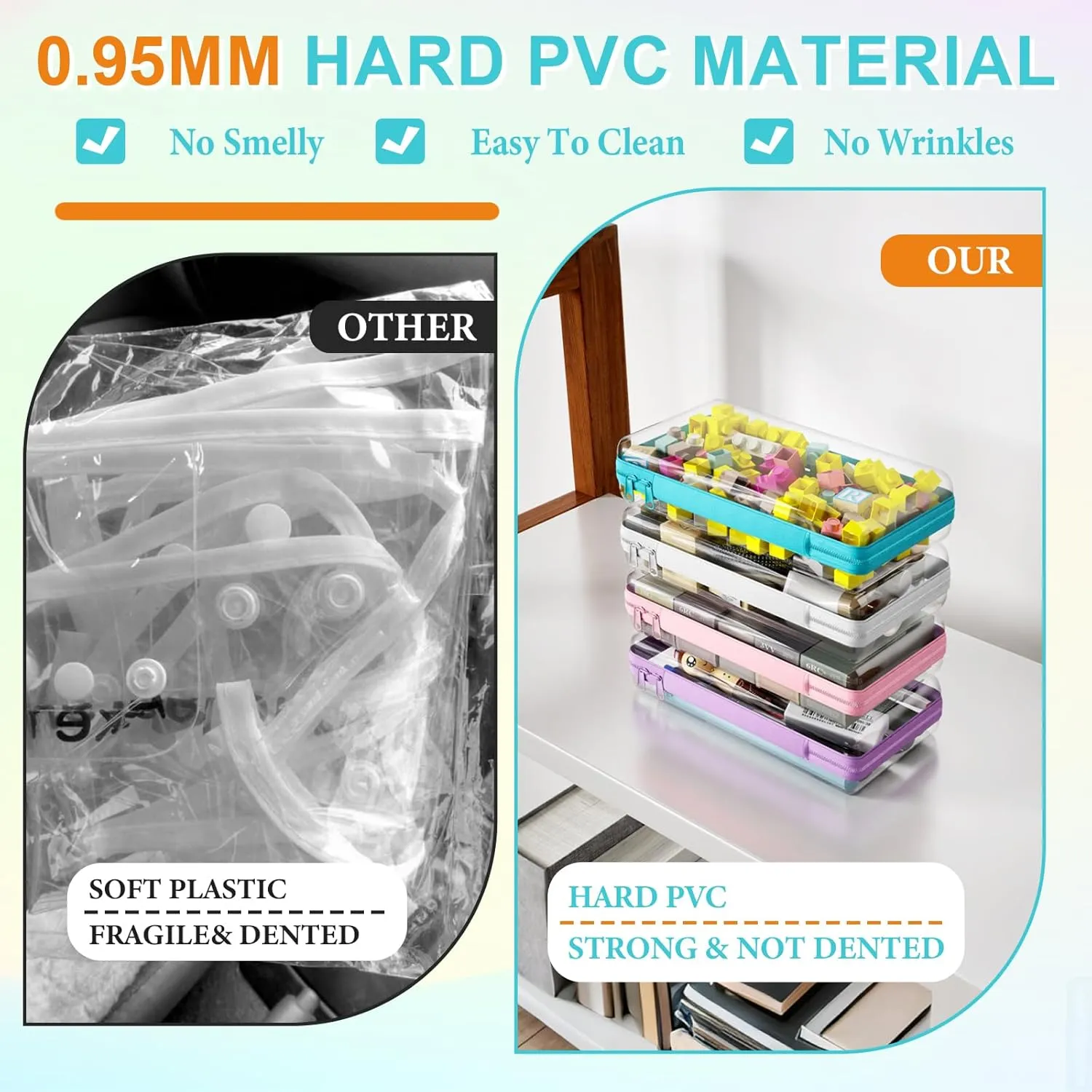 4 Pcs Clear Hard Zipper Case Hard-Sided Premium Storage Case Plastic Clear Hard Shell Zipper Pouch Portable Travel Organizer Box for Building Blocks Puzzles Cosmetics Makeup Pencil (S)