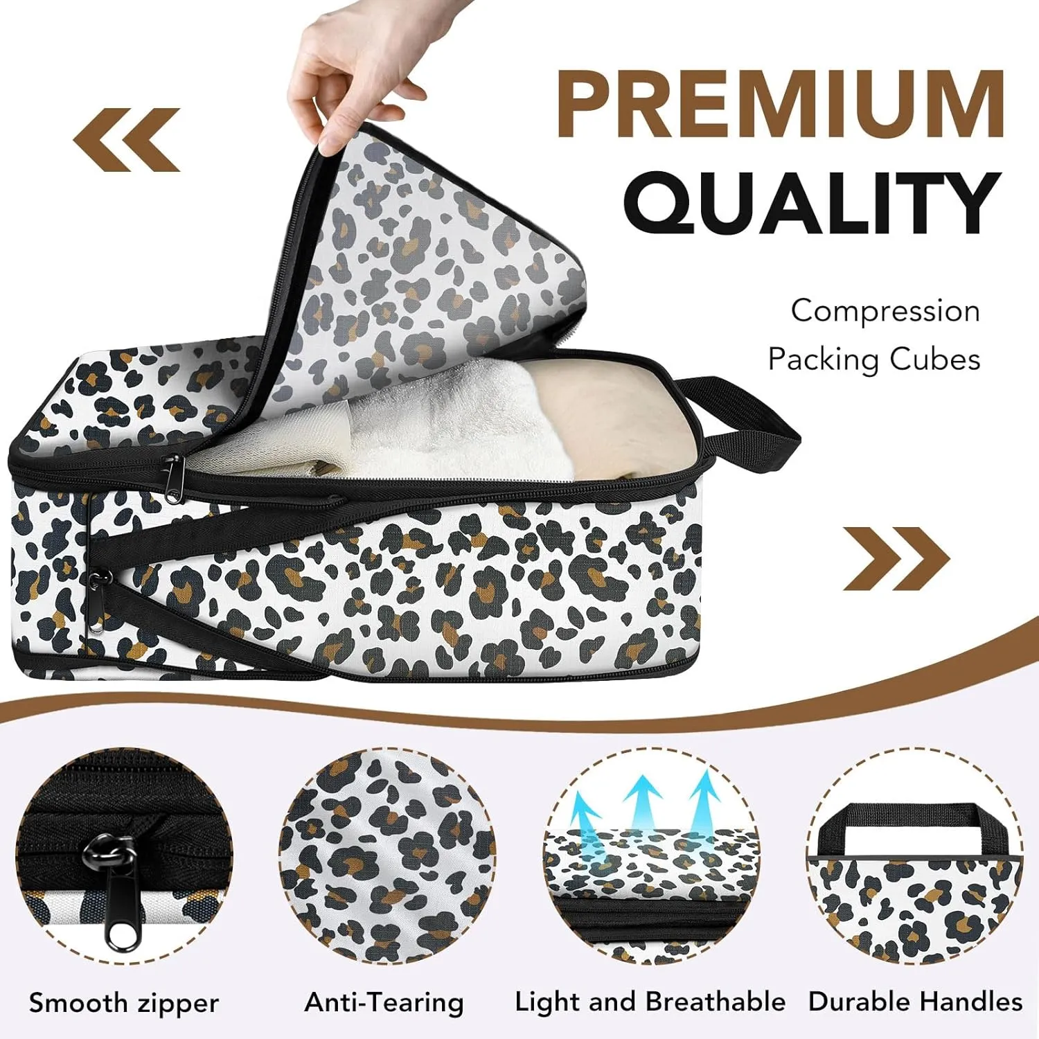 4PCS Leopard Packing Cubes for Travel, Lightweight Compression Travel Bags - Luggage Suitcase Organizer, Expandable, Zipper Closure