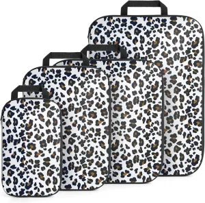 4PCS Leopard Packing Cubes for Travel, Lightweight Compression Travel Bags - Luggage Suitcase Organizer, Expandable, Zipper Closure