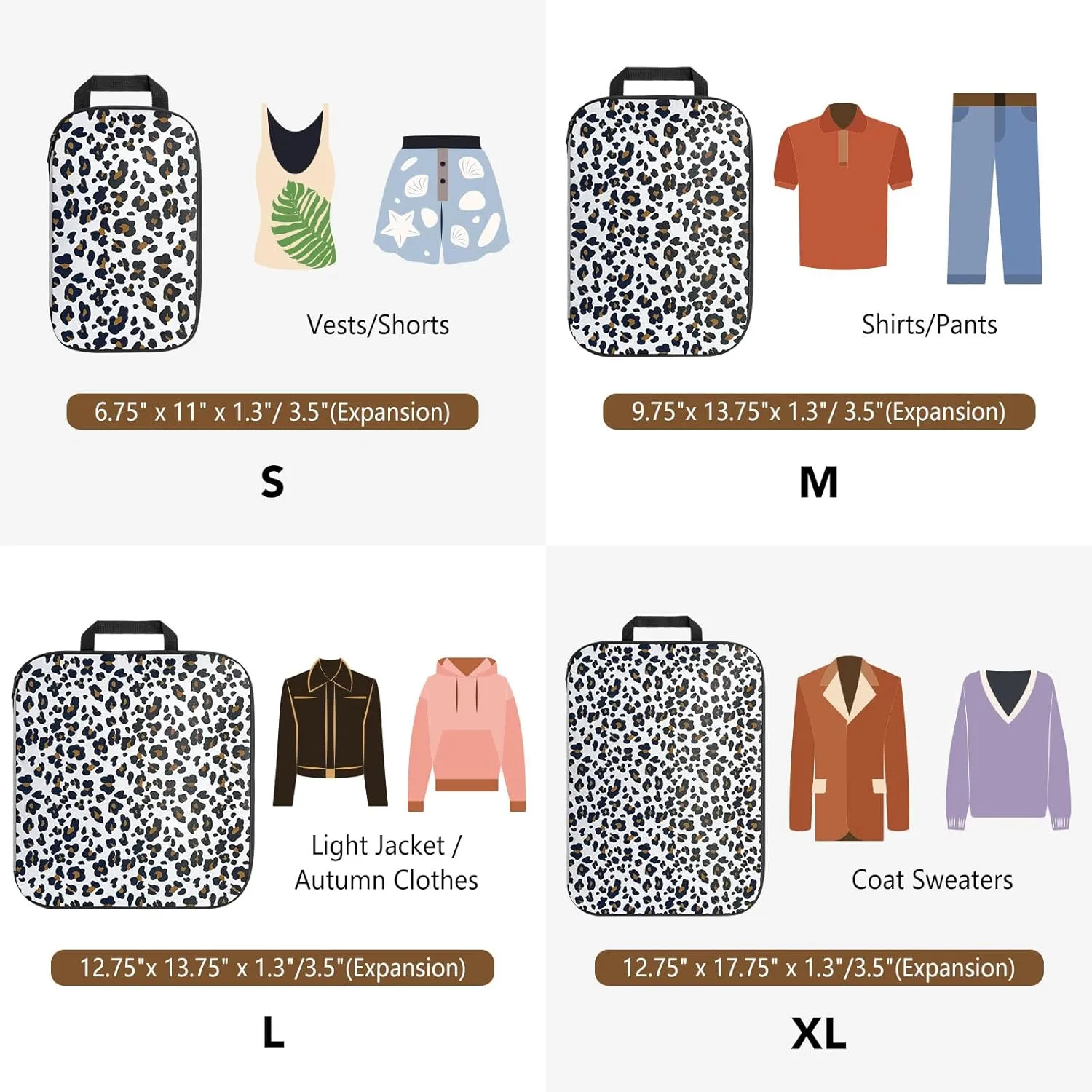 4PCS Leopard Packing Cubes for Travel, Lightweight Compression Travel Bags - Luggage Suitcase Organizer, Expandable, Zipper Closure