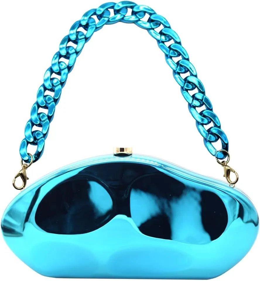 Acrylic Evening Clutch Purse for Women Formal, Metallic Purse Evening Handbags Metal Chain Shoulder Bag