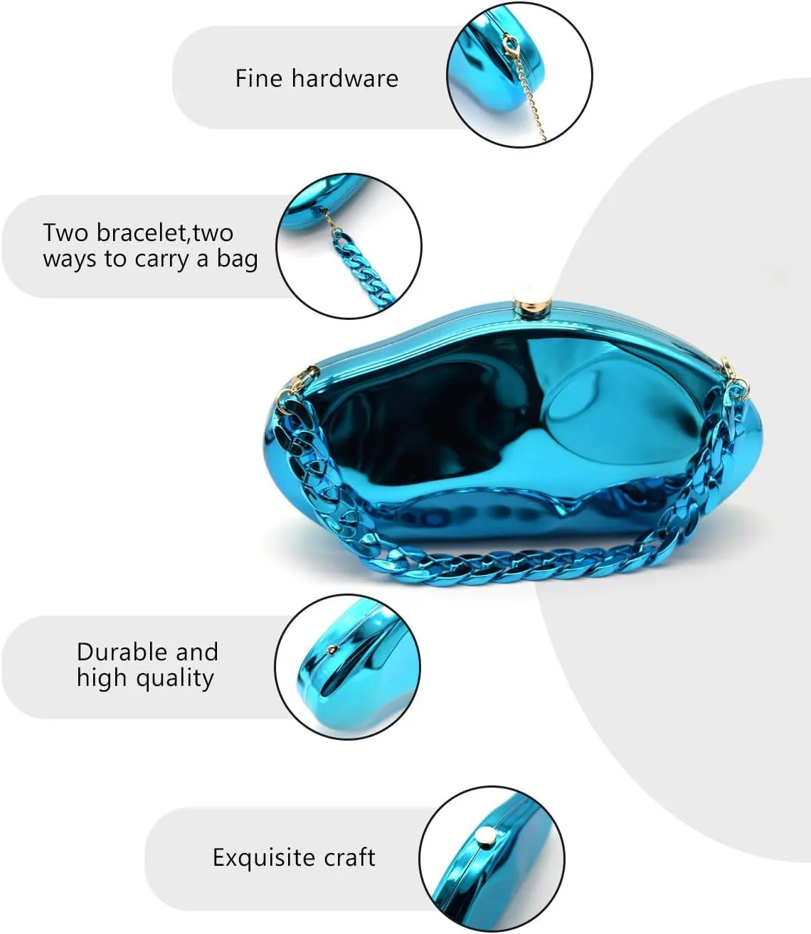 Acrylic Evening Clutch Purse for Women Formal, Metallic Purse Evening Handbags Metal Chain Shoulder Bag