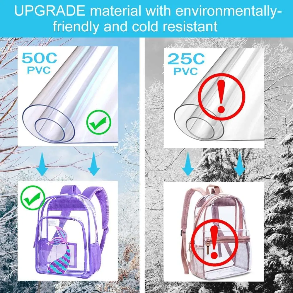 AGSDON 3PCS Clear Backpack for Girls, Kids Mermaid Transparent Bookbag Heavy Duty, Cute See Through Backpacks with Lunch Bag - Purple