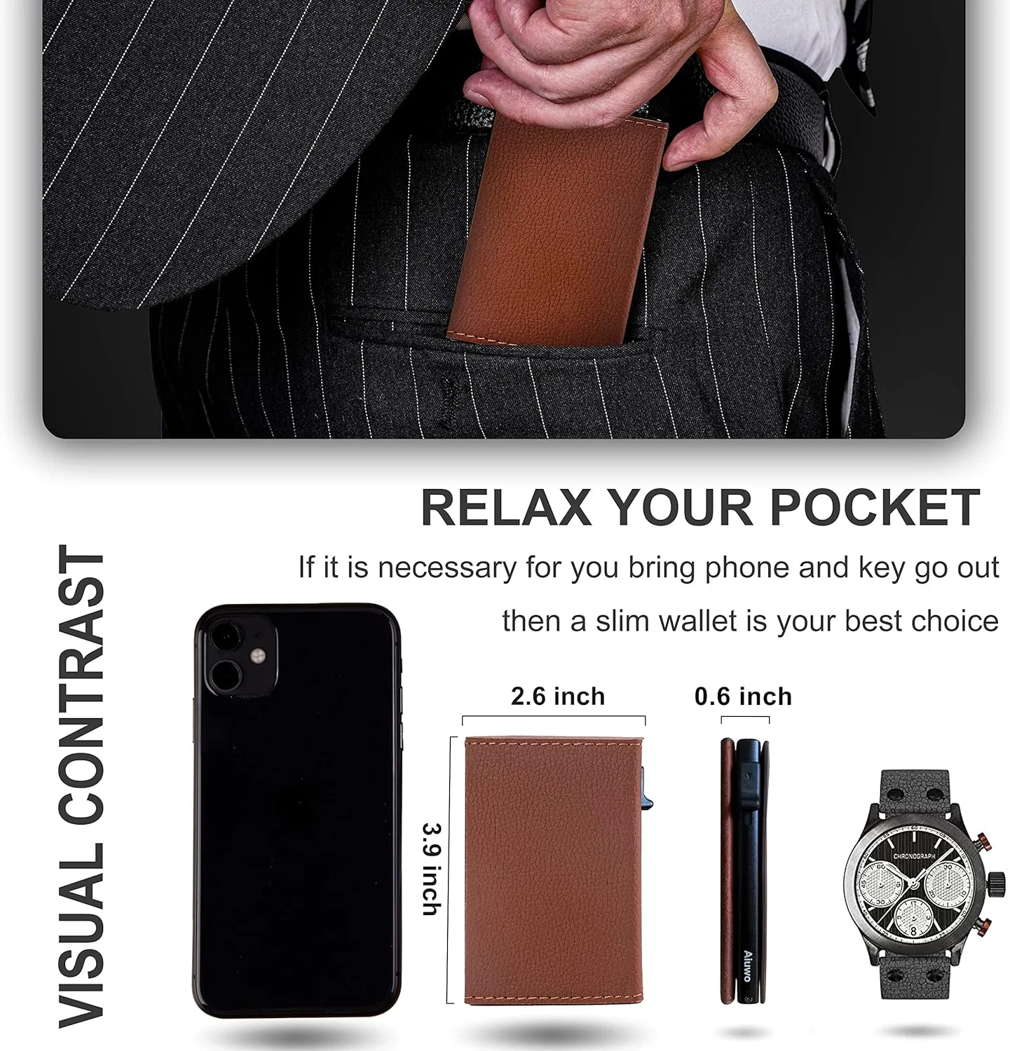 Aiuwo Wallet for Mens Wallet Edge Wallet Cartera de Hombre Card Holder Smart,Slim,Minimalist Wallet,RFID Blocking Wallet (Card Wallet, Lichee Brown)