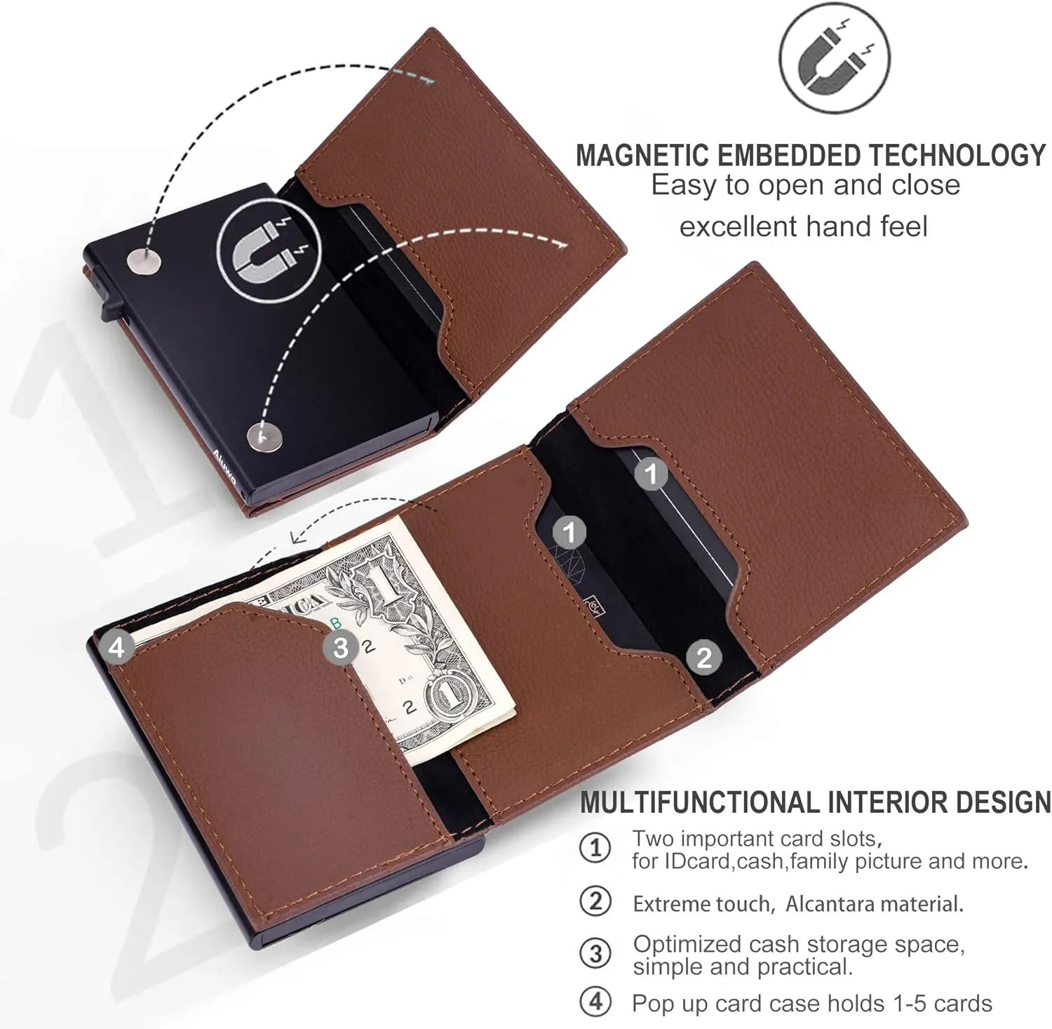 Aiuwo Wallet for Mens Wallet Edge Wallet Cartera de Hombre Card Holder Smart,Slim,Minimalist Wallet,RFID Blocking Wallet (Card Wallet, Lichee Brown)