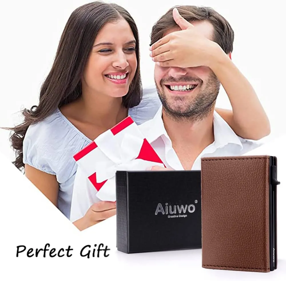 Aiuwo Wallet for Mens Wallet Edge Wallet Cartera de Hombre Card Holder Smart,Slim,Minimalist Wallet,RFID Blocking Wallet (Card Wallet, Lichee Brown)