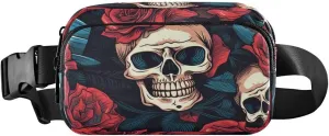 ALAZA Funny Sugar Skull Red Rose Flower Waist Packs Spot Belt Bag Crossbody Bag Fanny Pack Pouch for Men Women Hiking Running Cycling Traveling
