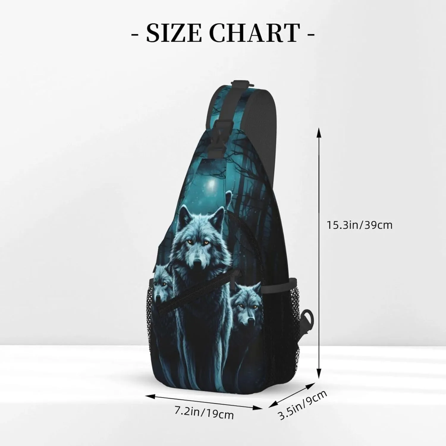 Animal Wolf and Moon Crossbody Chest Bag - Small Crossbody Shoulder Sling Bag for Women - Travel Hiking Daypack