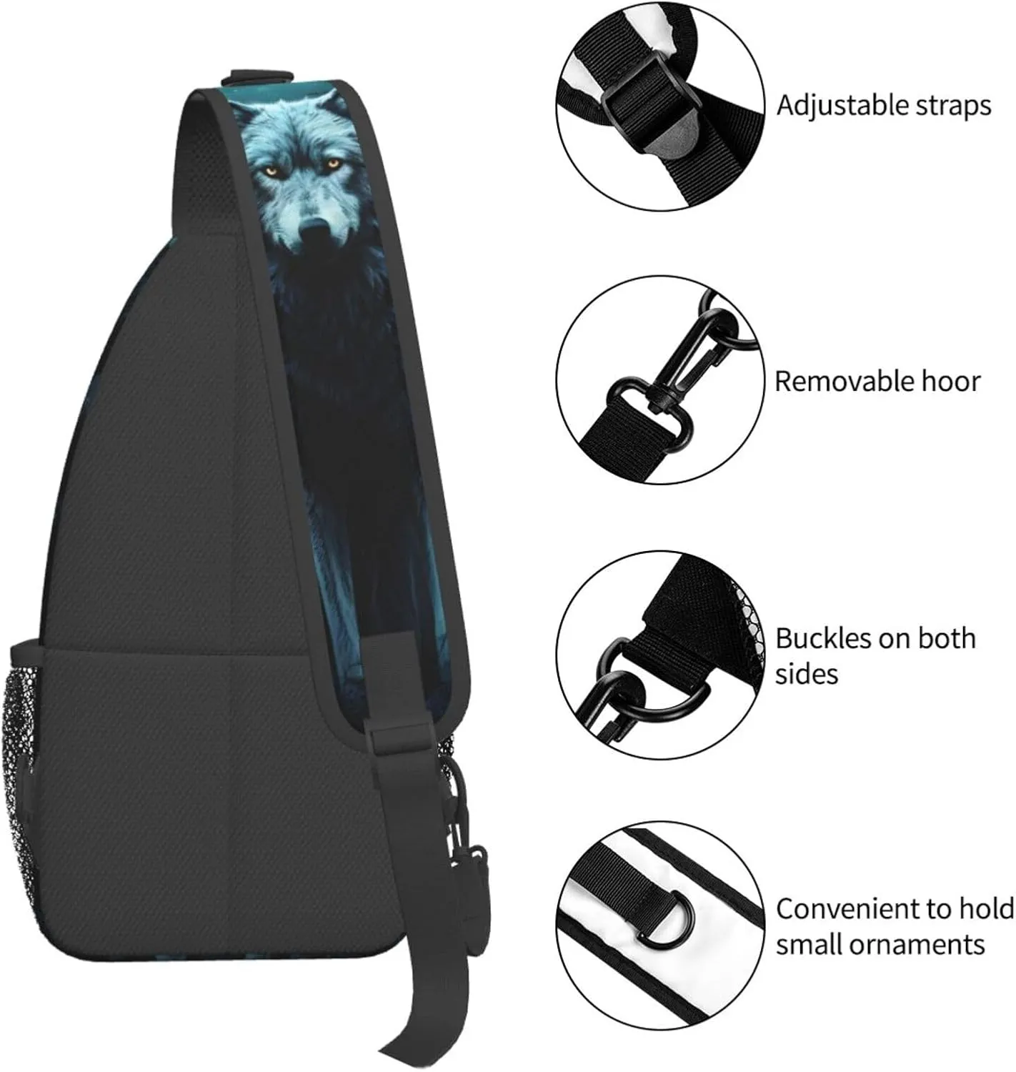 Animal Wolf and Moon Crossbody Chest Bag - Small Crossbody Shoulder Sling Bag for Women - Travel Hiking Daypack