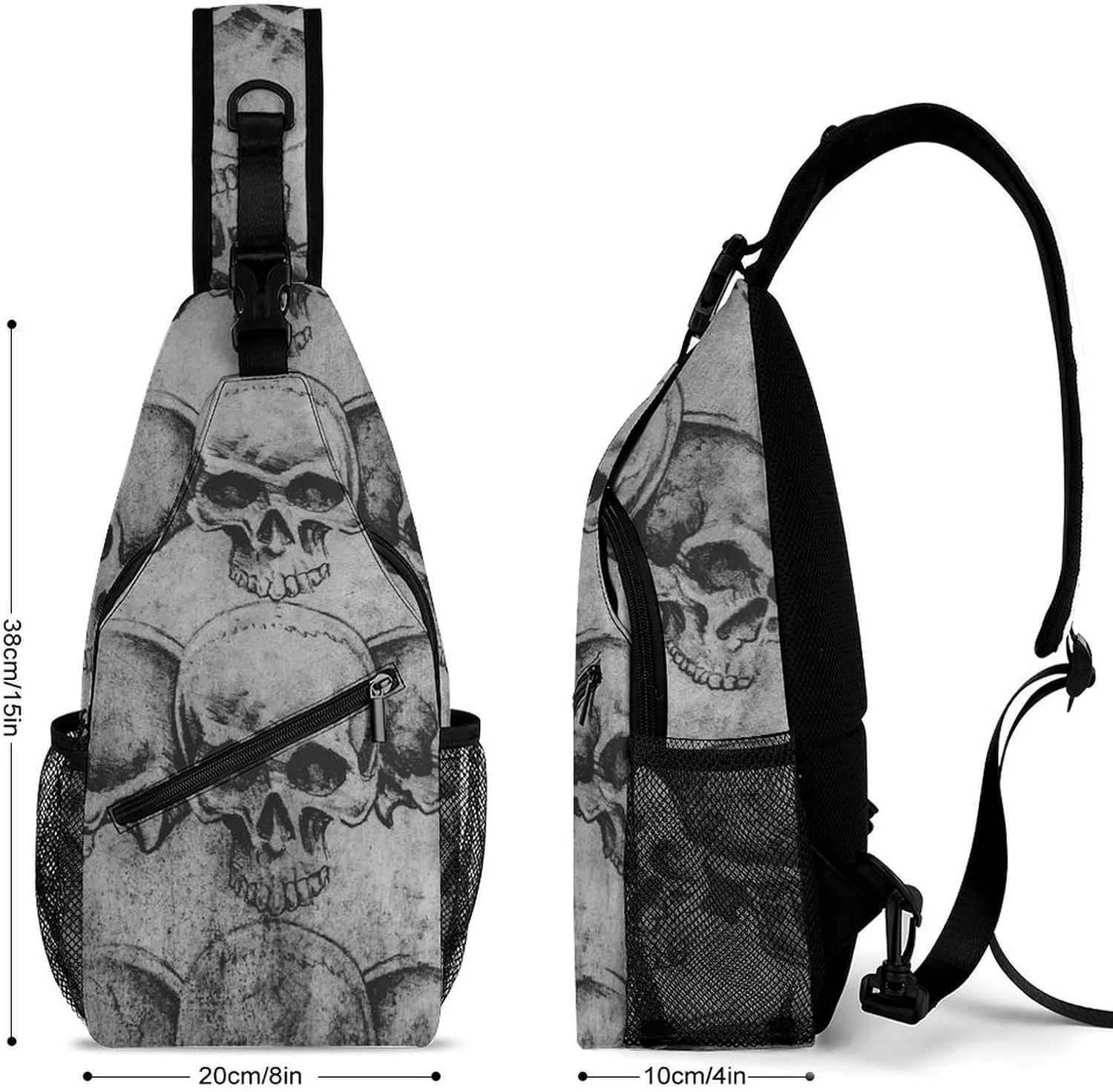 Art-Skulls Print Sling Backpack, Crossbody Shoulder Bag, Chest Bags for Outdoor Travel Fitness, 38x20cm, Style