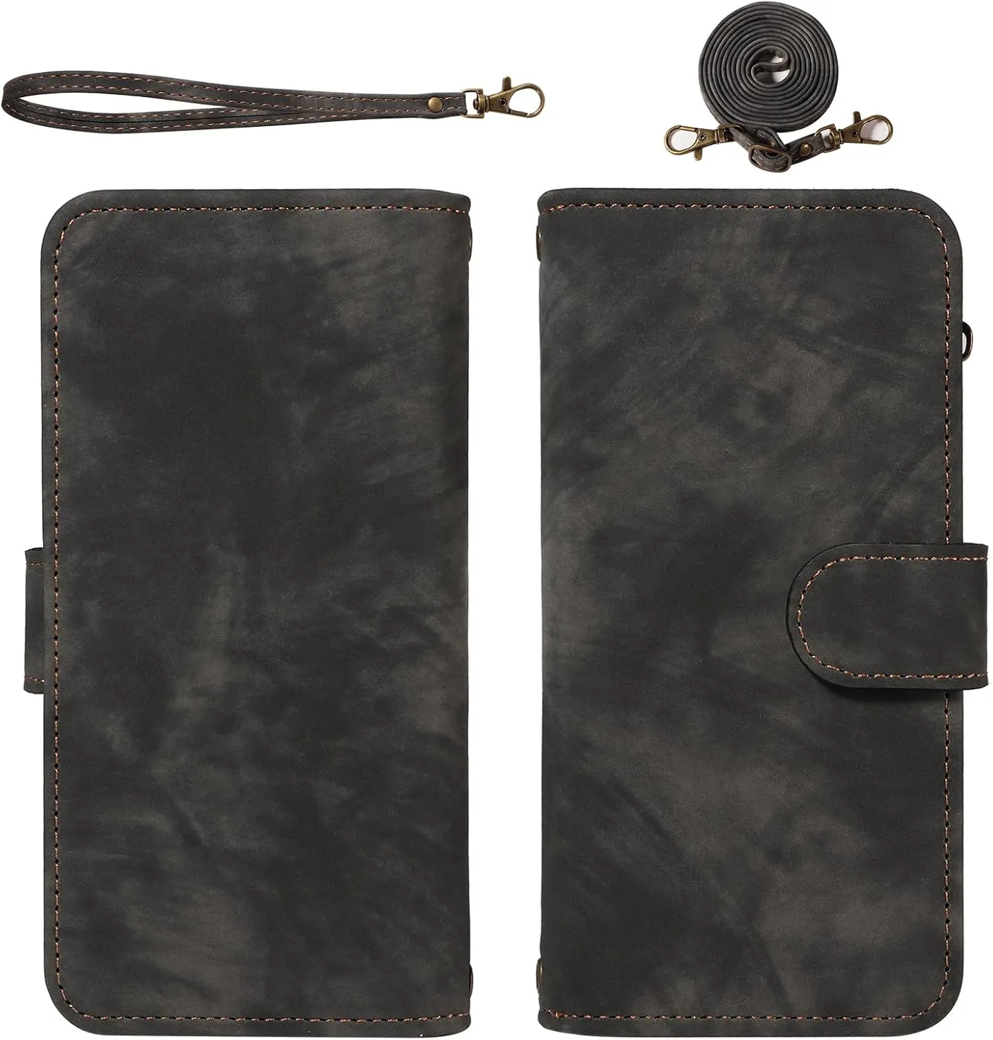 Asuwish Phone Case for Samsung Galaxy S10 Zipper Wallet Magnetic Cell Cover with Tempered Glass Screen Protector Crossbody Wrist Strap Flip Credit Card Holder S 10 Edge 10S GS10 X10 Women Girls Black