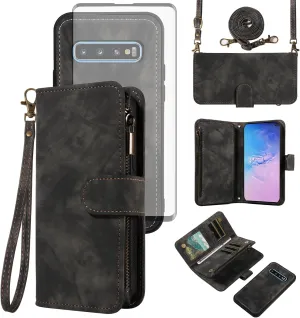 Asuwish Phone Case for Samsung Galaxy S10 Zipper Wallet Magnetic Cell Cover with Tempered Glass Screen Protector Crossbody Wrist Strap Flip Credit Card Holder S 10 Edge 10S GS10 X10 Women Girls Black Asuwish Phone Case for Samsung Galaxy S10 Zipper Wallet Magnetic Cell Cover with Tempered Glass Screen Protector Crossbody Wrist Strap Flip Credit Card Holder S 10 Edge 10S GS10 X10 Women Girls Black