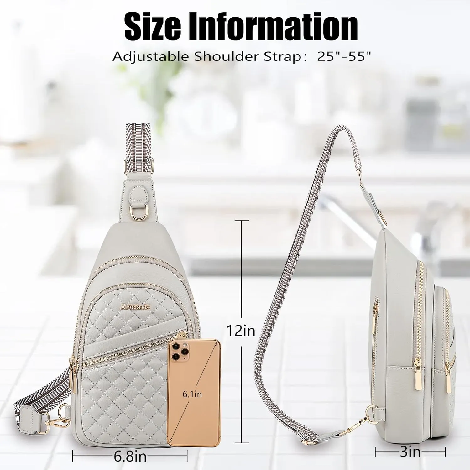 Atelaris Leather Sling Bag for Women,Fashion Crossbody Bags Fanny Packs for Women,Chest Bag for Travel Sport