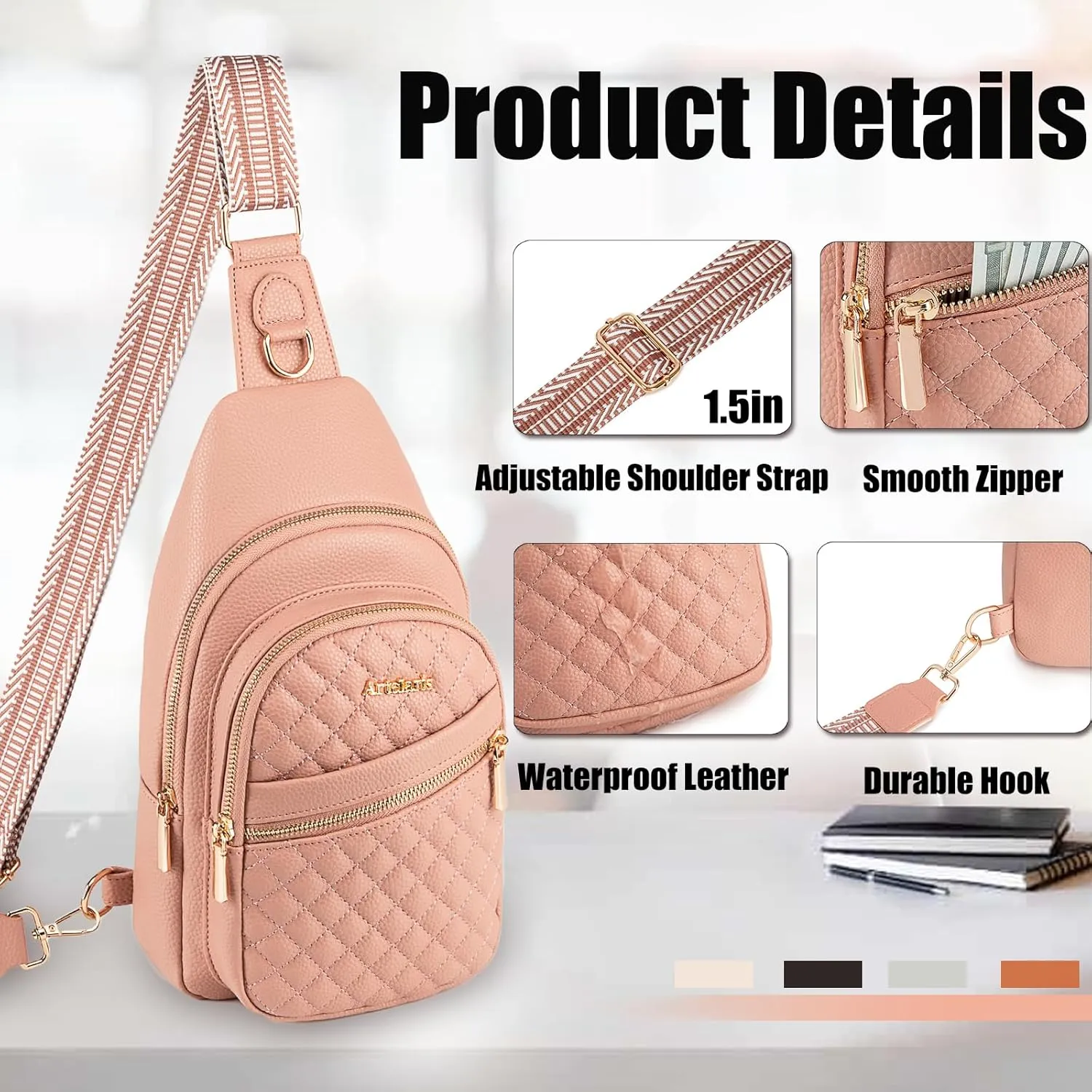 Atelaris Leather Sling Bag for Women,Fashion Crossbody Bags Fanny Packs for Women,Chest Bag for Travel Sport