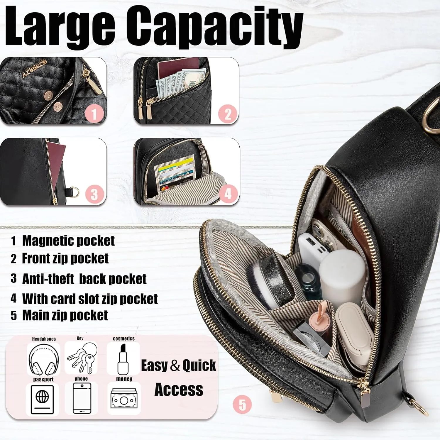 Atelaris Leather Sling Bag for Women,Fashion Crossbody Bags Fanny Packs for Women,Chest Bag for Travel Sport