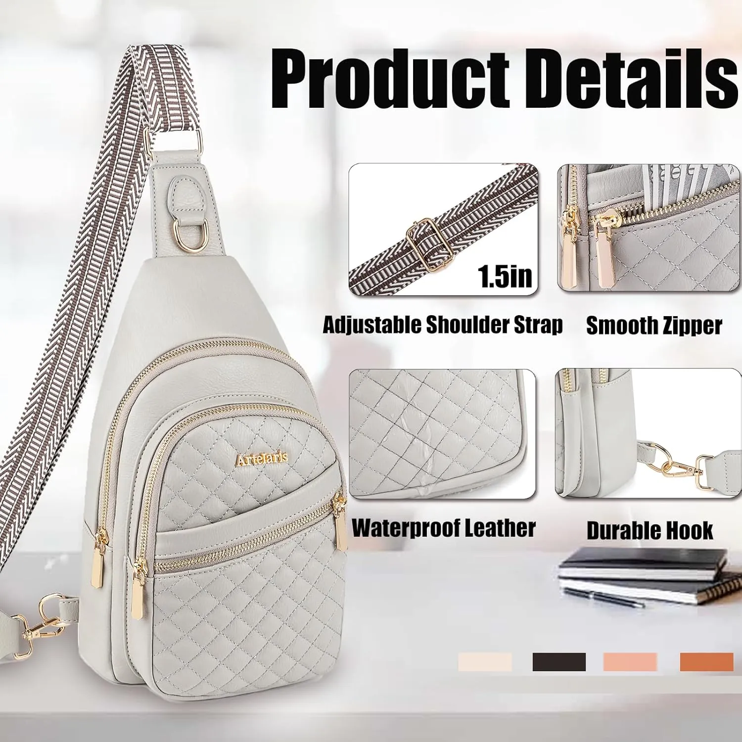 Atelaris Leather Sling Bag for Women,Fashion Crossbody Bags Fanny Packs for Women,Chest Bag for Travel Sport