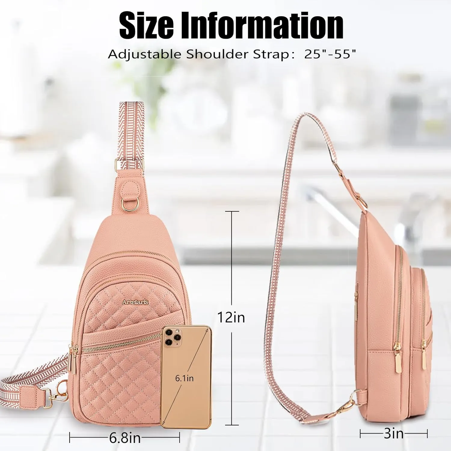Atelaris Leather Sling Bag for Women,Fashion Crossbody Bags Fanny Packs for Women,Chest Bag for Travel Sport
