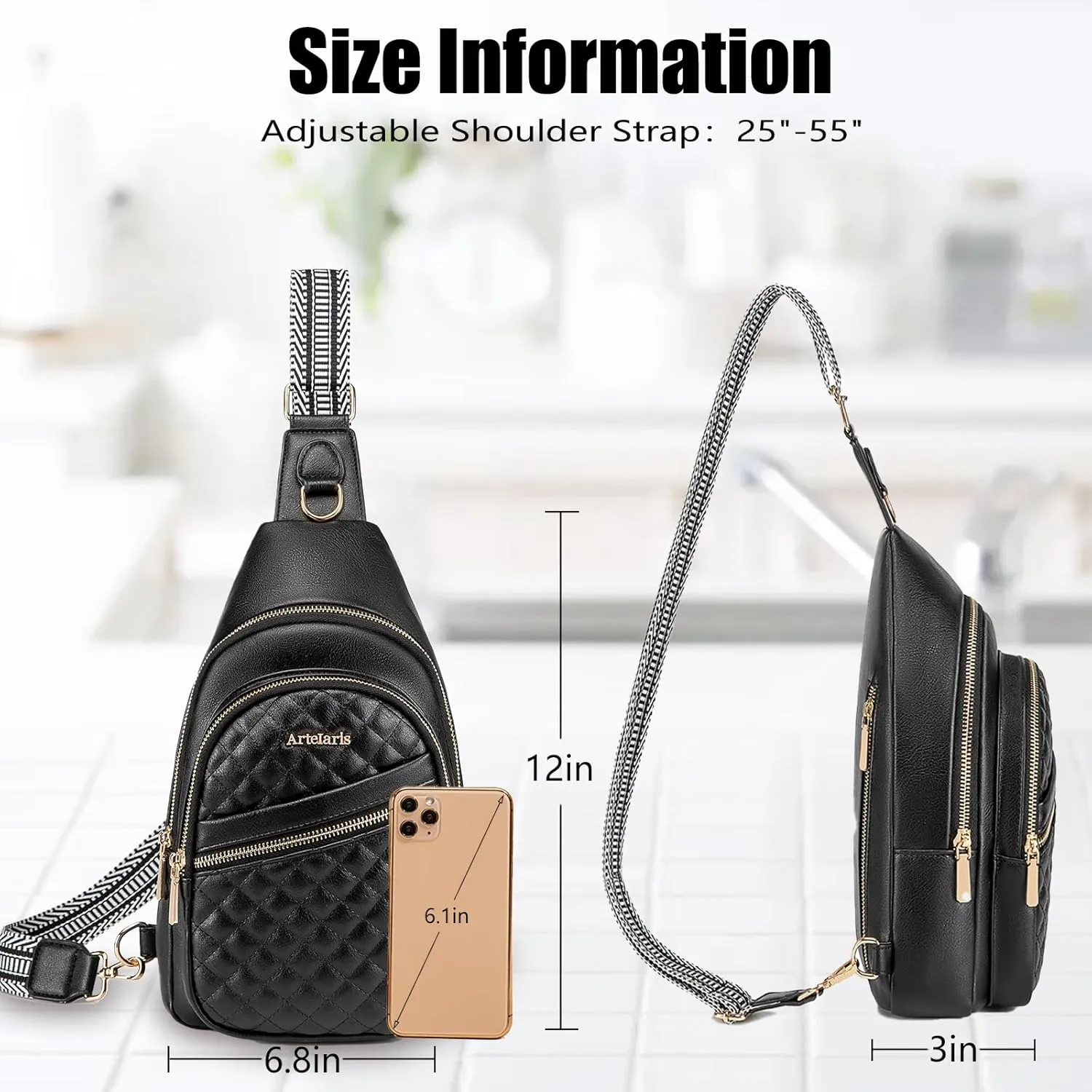 Atelaris Leather Sling Bag for Women,Fashion Crossbody Bags Fanny Packs for Women,Chest Bag for Travel Sport