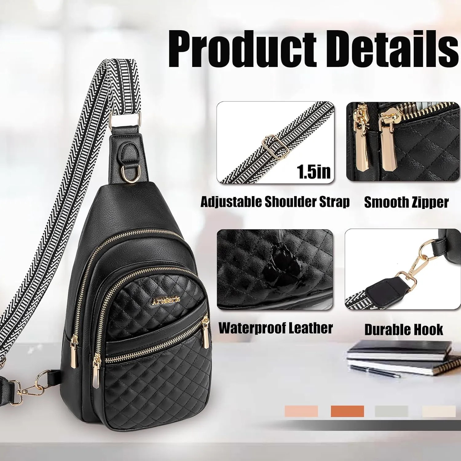 Atelaris Leather Sling Bag for Women,Fashion Crossbody Bags Fanny Packs for Women,Chest Bag for Travel Sport
