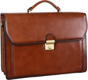 Banuce Vintage Leather Briefcase for Men Attache Case with Lock 14 Inch Laptop Work Bags with Luggage Strap Brown