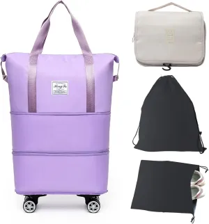 Barsine Rolling Duffle Bag with Wheels, Large Expandable Tote Bags for Weekend Overnight Carry On Wheeled Duffel with Travel Essentials Bag, Purple