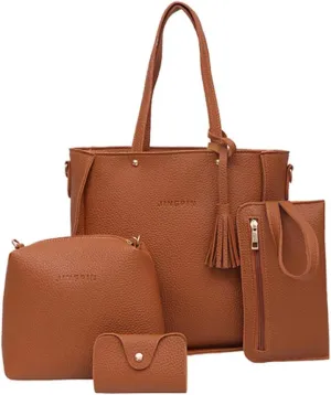 Beach Tote Bag 4 Packet Solid Color Leather Handbags Shoulder Bags Crossbody Hobo Bags Card Purse Work Travel Essential E