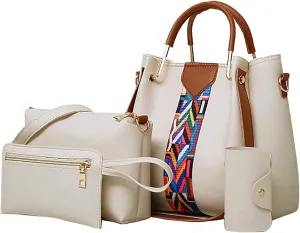 Beach Tote Bag 4 Packet Solid Color Leather Handbags Shoulder Bags Crossbody Hobo Bags Card Purse Work Travel Essential E