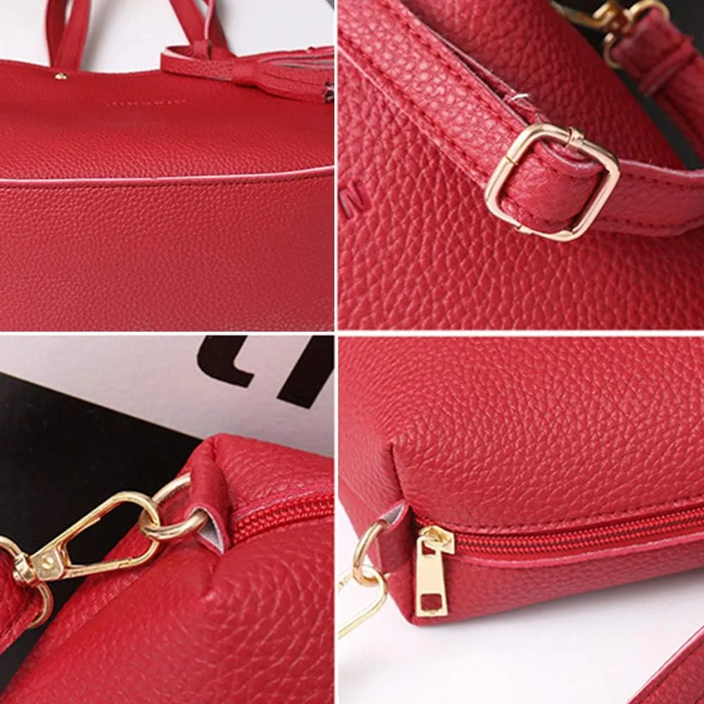 Beach Tote Bag 4 Packet Solid Color Leather Handbags Shoulder Bags Crossbody Hobo Bags Card Purse Work Travel Essential E