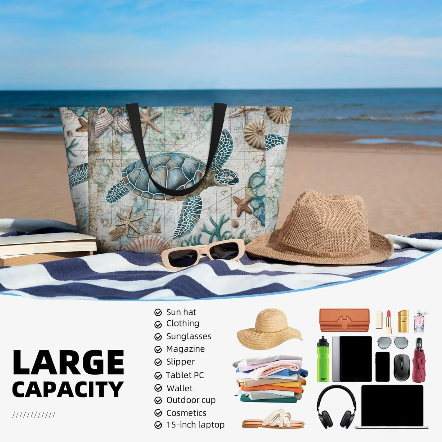 Beach Tote Bag for Women Beach Bag Waterproof and Sandproof Tote Bag with Wet Bag Large Travel Bag for Weekend Travel