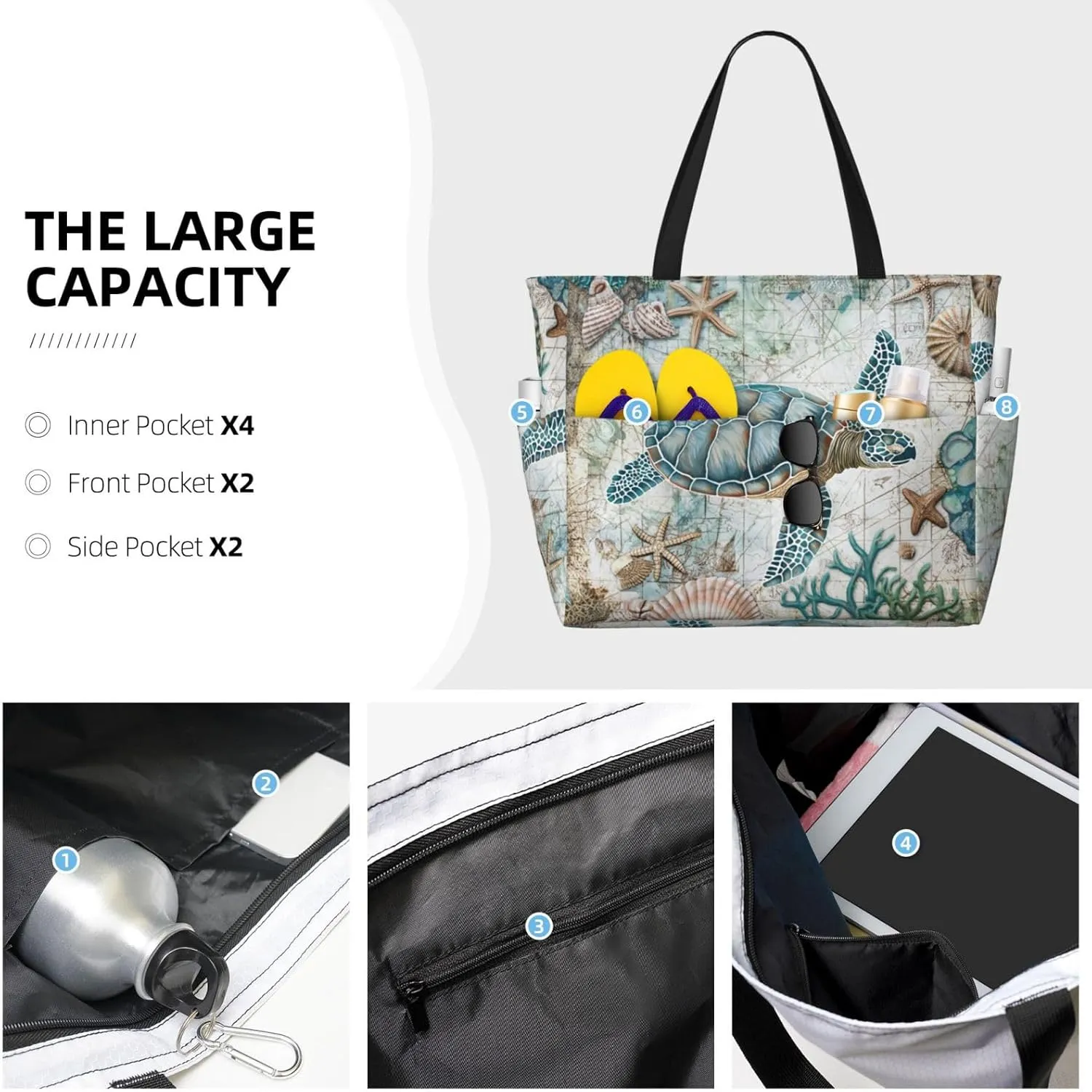 Beach Tote Bag for Women Beach Bag Waterproof and Sandproof Tote Bag with Wet Bag Large Travel Bag for Weekend Travel