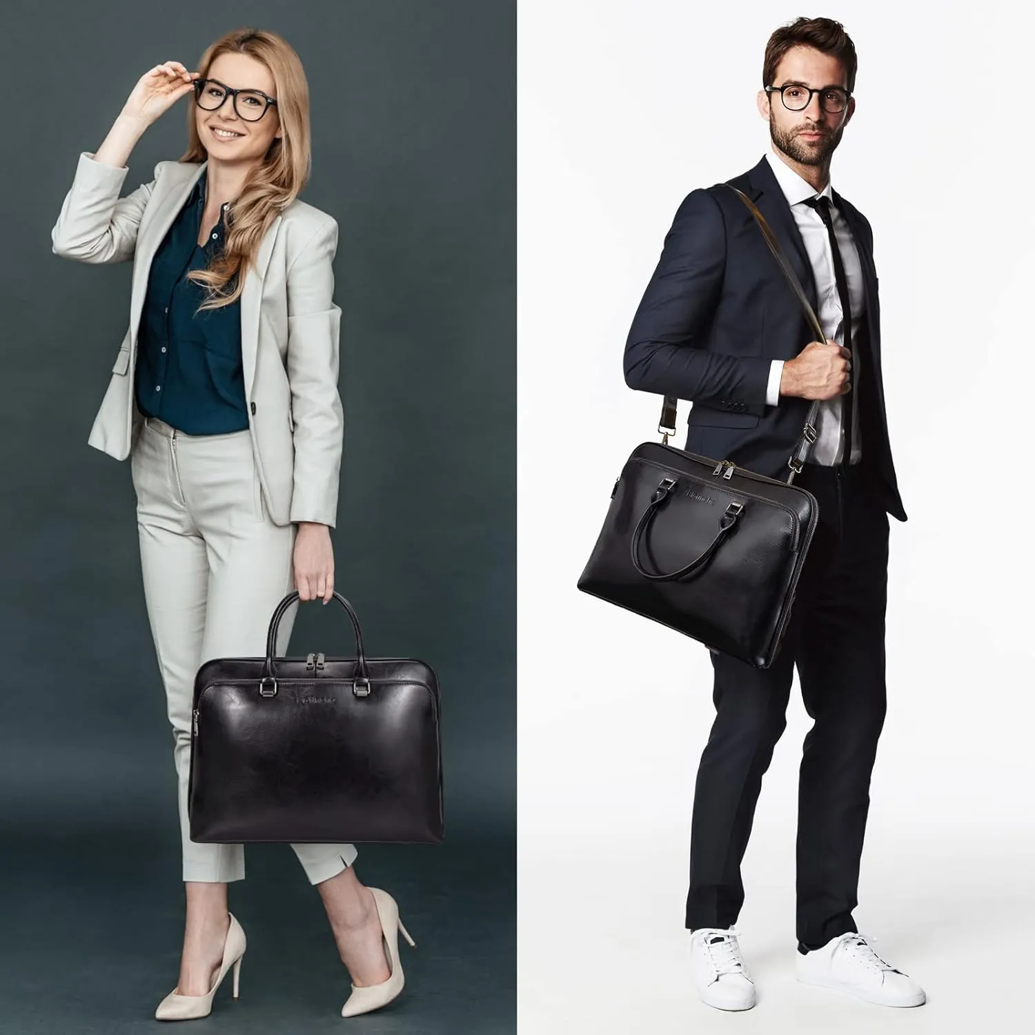 Blofinche Laptop Messenger shoulder bag: Genuine Leather work Briefcase 13.3 15.6 inch designer handbag