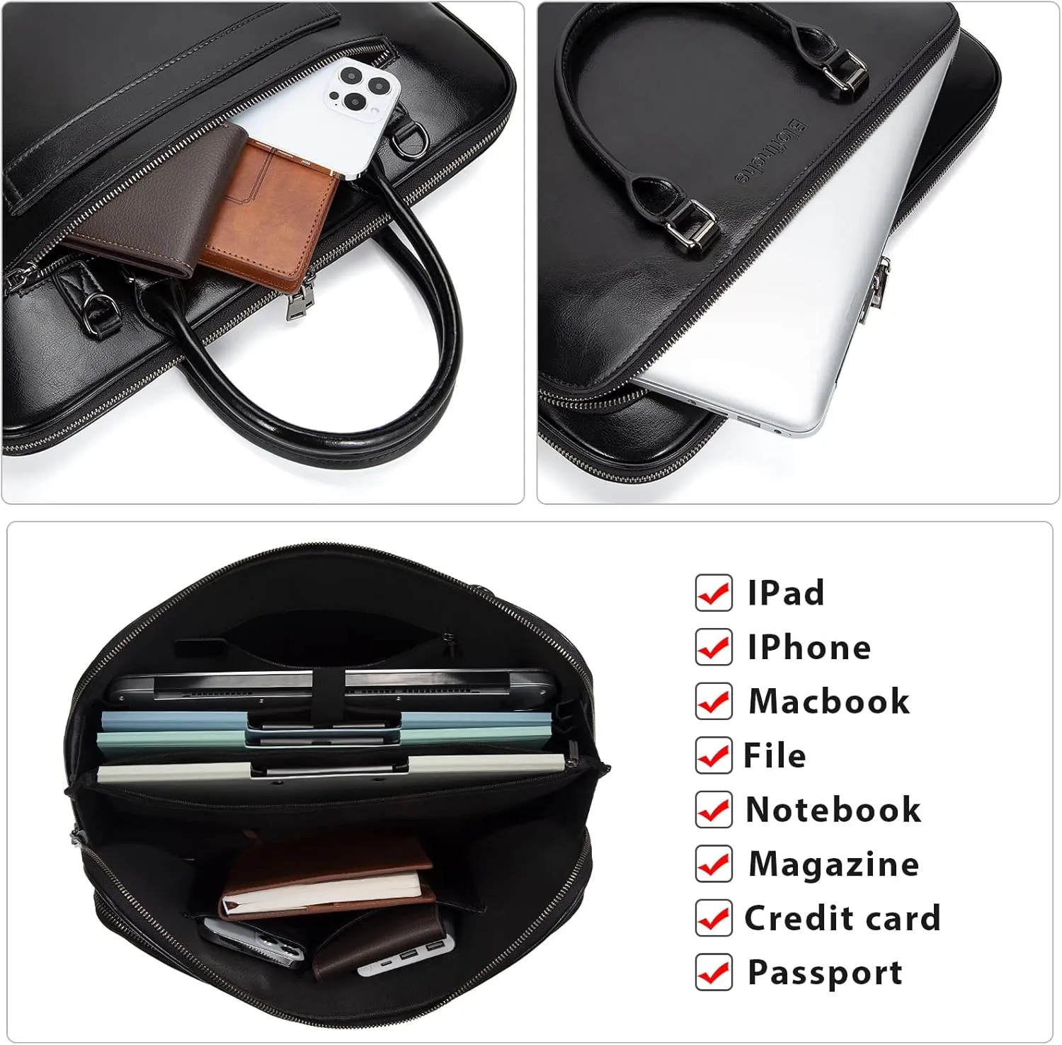 Blofinche Laptop Messenger shoulder bag: Genuine Leather work Briefcase 13.3 15.6 inch designer handbag