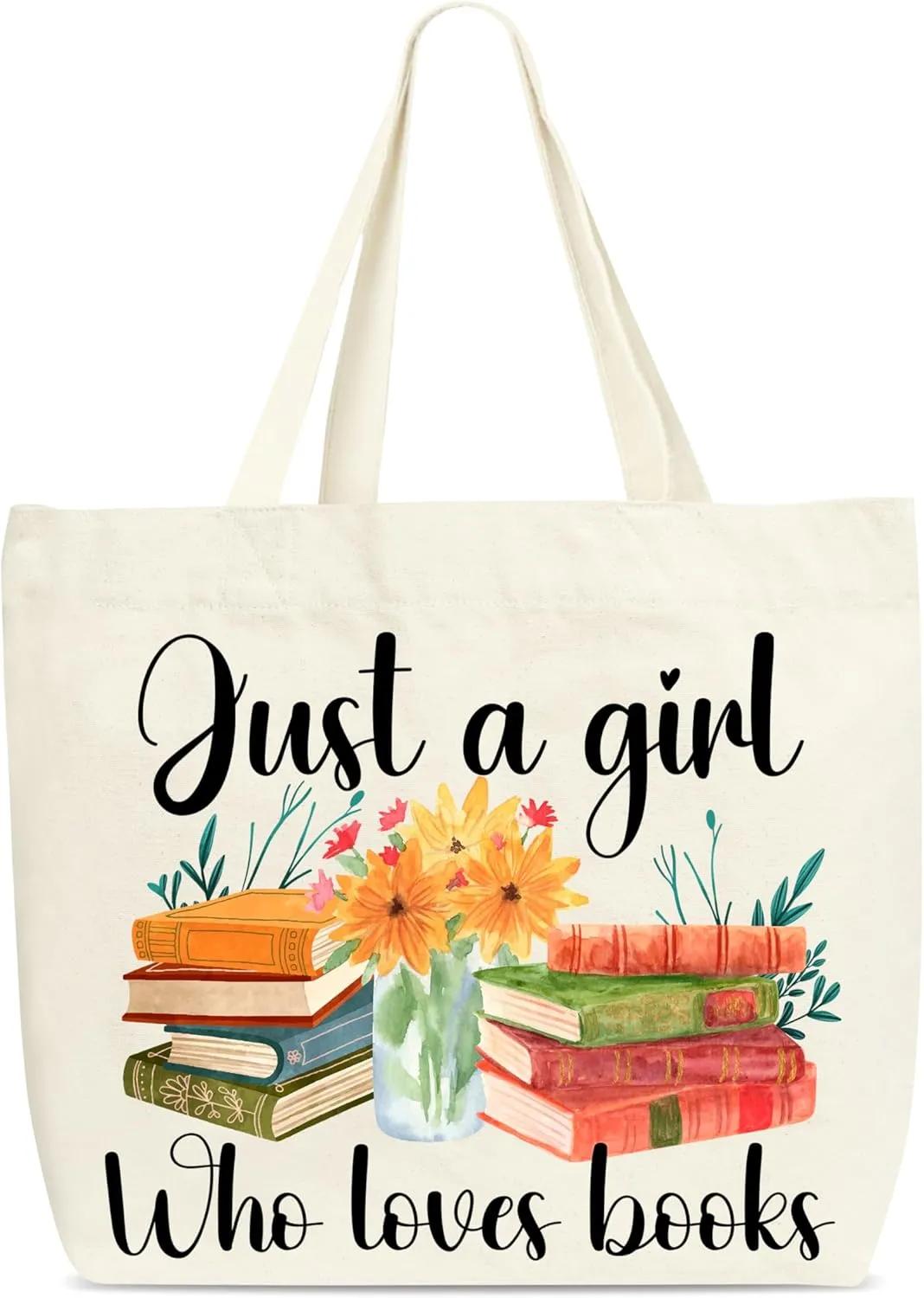Books Floral Tote Bags, Just A Girl Who Loves Books Shopping Bag For Women, Bookish Gifts For Friend Colleagues Booktrovert Book Lovers Read Lovers, Shoulder Bag For Library Book Store Read Room -A12