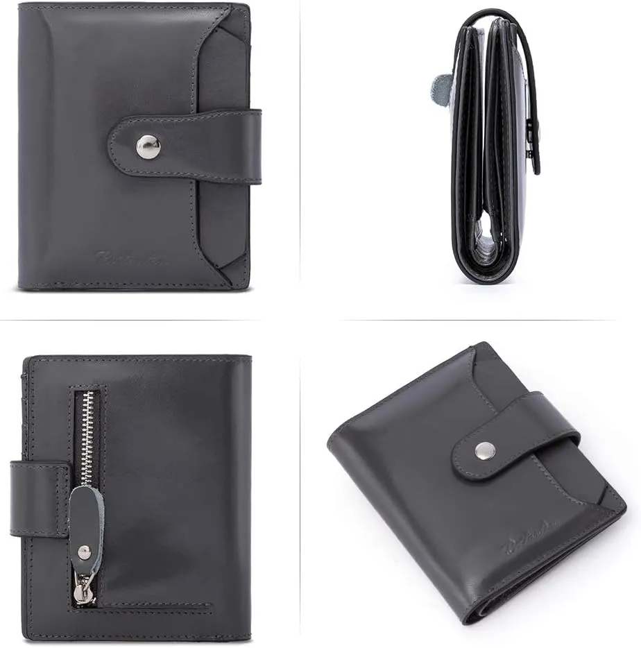 BOSTANTEN Women Leather Wallet RFID Blocking Small Bifold Zipper Pocket Wallet Card Case Purse with ID Window