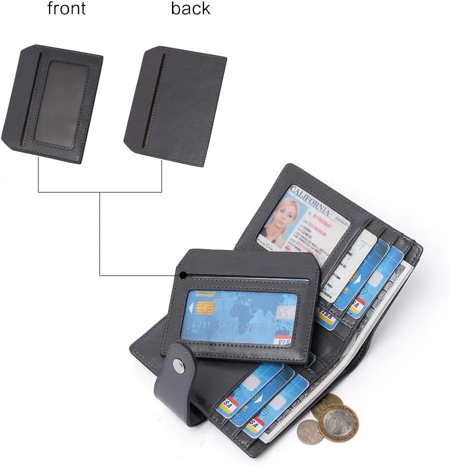 BOSTANTEN Women Leather Wallet RFID Blocking Small Bifold Zipper Pocket Wallet Card Case Purse with ID Window