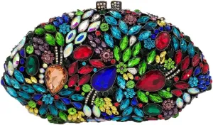 Boutique De FGG Flower Evening Bags for Women Formal Rhinestone Clutch Purse Wedding Party Prom Crystal Clutch Handbag,Mini