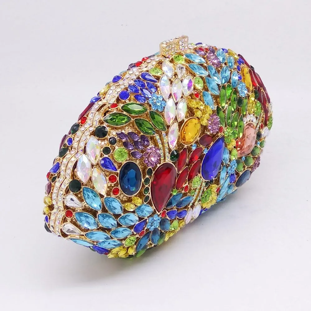 Boutique De FGG Flower Evening Bags for Women Formal Rhinestone Clutch Purse Wedding Party Prom Crystal Clutch Handbag,Mini