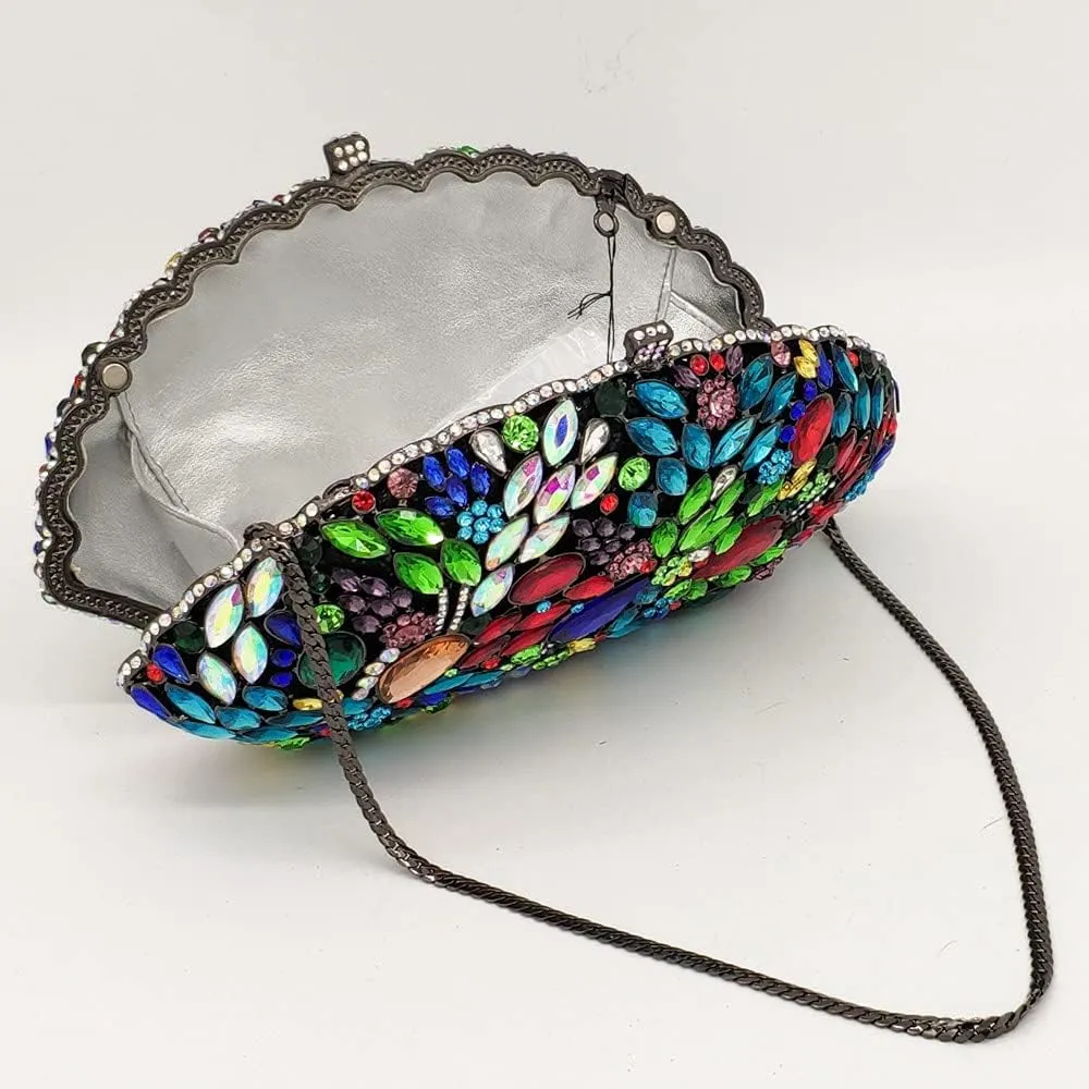 Boutique De FGG Flower Evening Bags for Women Formal Rhinestone Clutch Purse Wedding Party Prom Crystal Clutch Handbag,Mini