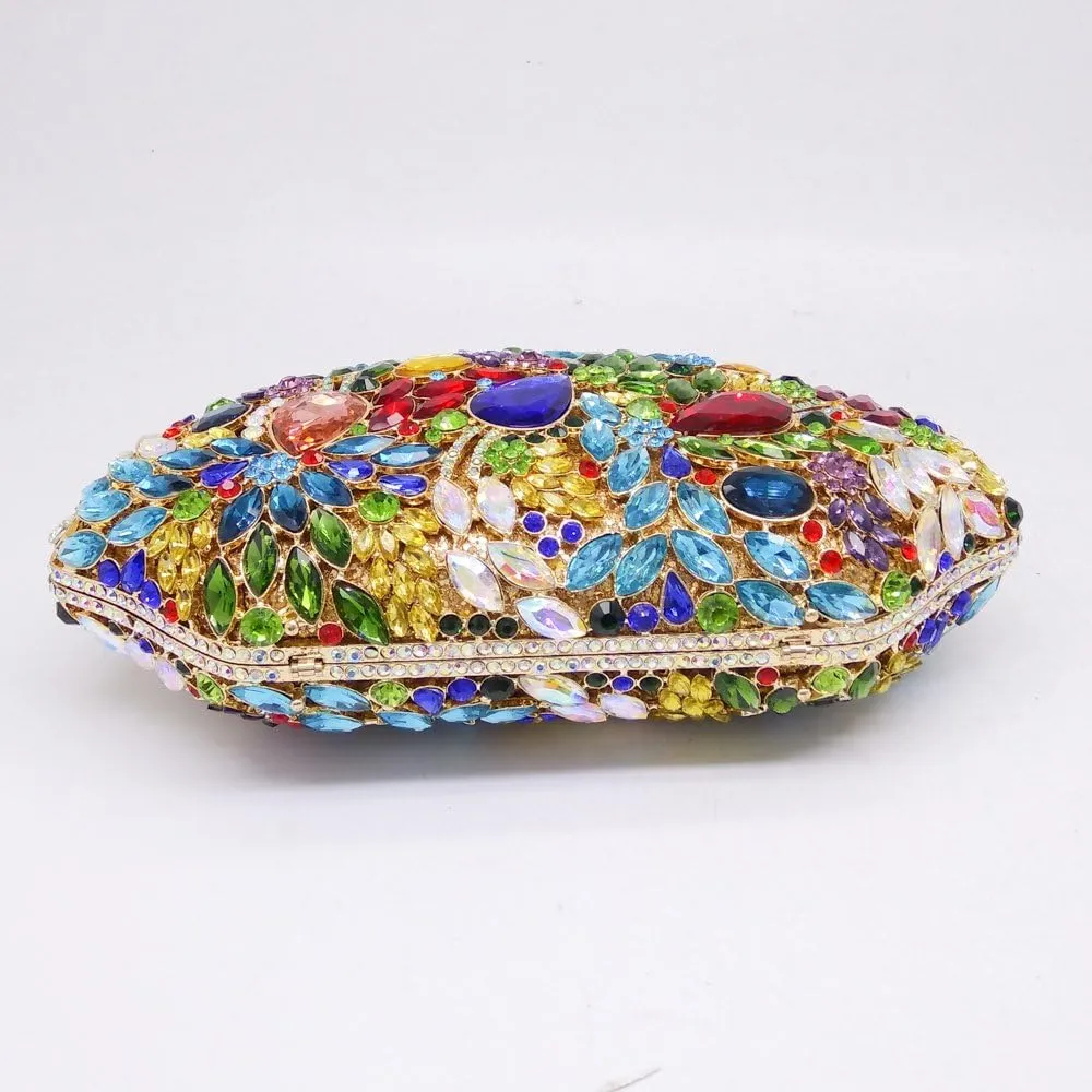 Boutique De FGG Flower Evening Bags for Women Formal Rhinestone Clutch Purse Wedding Party Prom Crystal Clutch Handbag,Mini