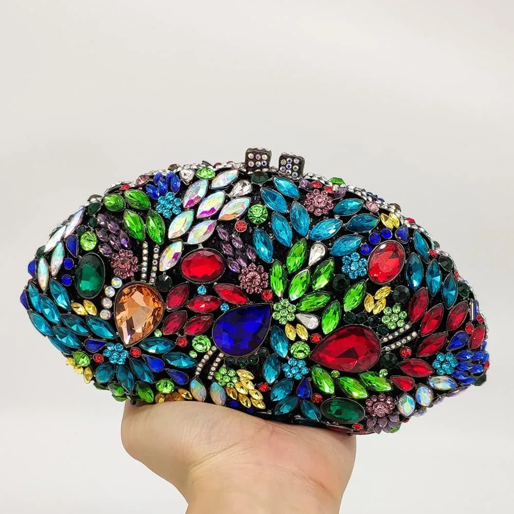 Boutique De FGG Flower Evening Bags for Women Formal Rhinestone Clutch Purse Wedding Party Prom Crystal Clutch Handbag,Mini