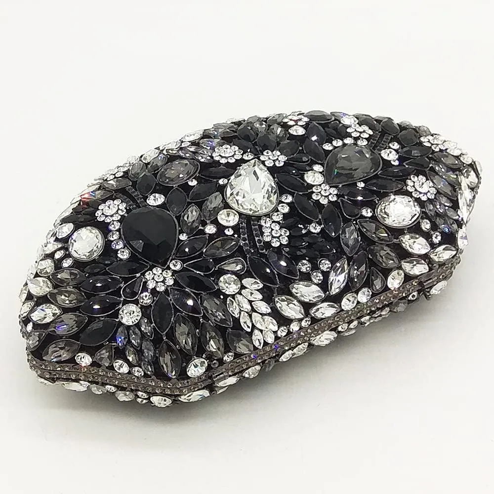 Boutique De FGG Flower Evening Bags for Women Formal Rhinestone Clutch Purse Wedding Party Prom Crystal Clutch Handbag,Mini