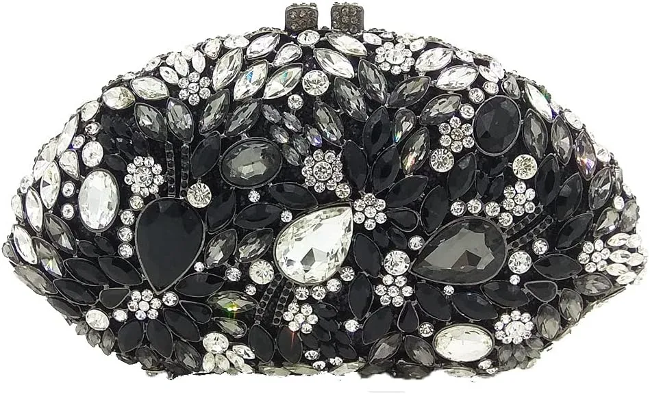 Boutique De FGG Flower Evening Bags for Women Formal Rhinestone Clutch Purse Wedding Party Prom Crystal Clutch Handbag,Mini