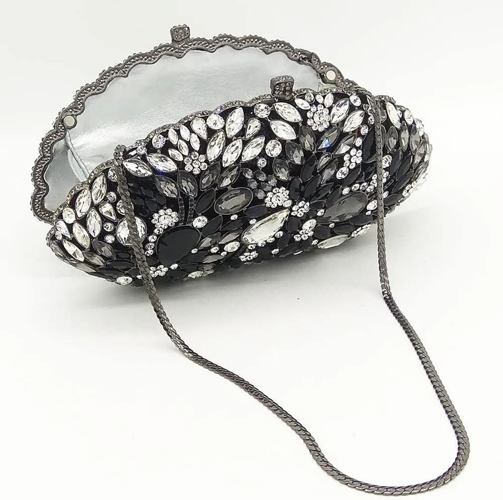 Boutique De FGG Flower Evening Bags for Women Formal Rhinestone Clutch Purse Wedding Party Prom Crystal Clutch Handbag,Mini