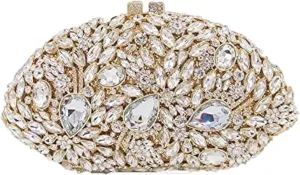 Boutique De FGG Flower Evening Bags for Women Formal Rhinestone Clutch Purse Wedding Party Prom Crystal Clutch Handbag,Mini
