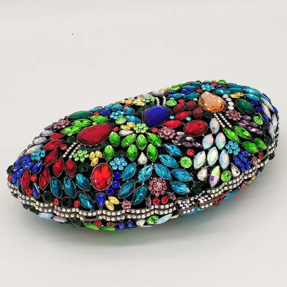 Boutique De FGG Flower Evening Bags for Women Formal Rhinestone Clutch Purse Wedding Party Prom Crystal Clutch Handbag,Mini