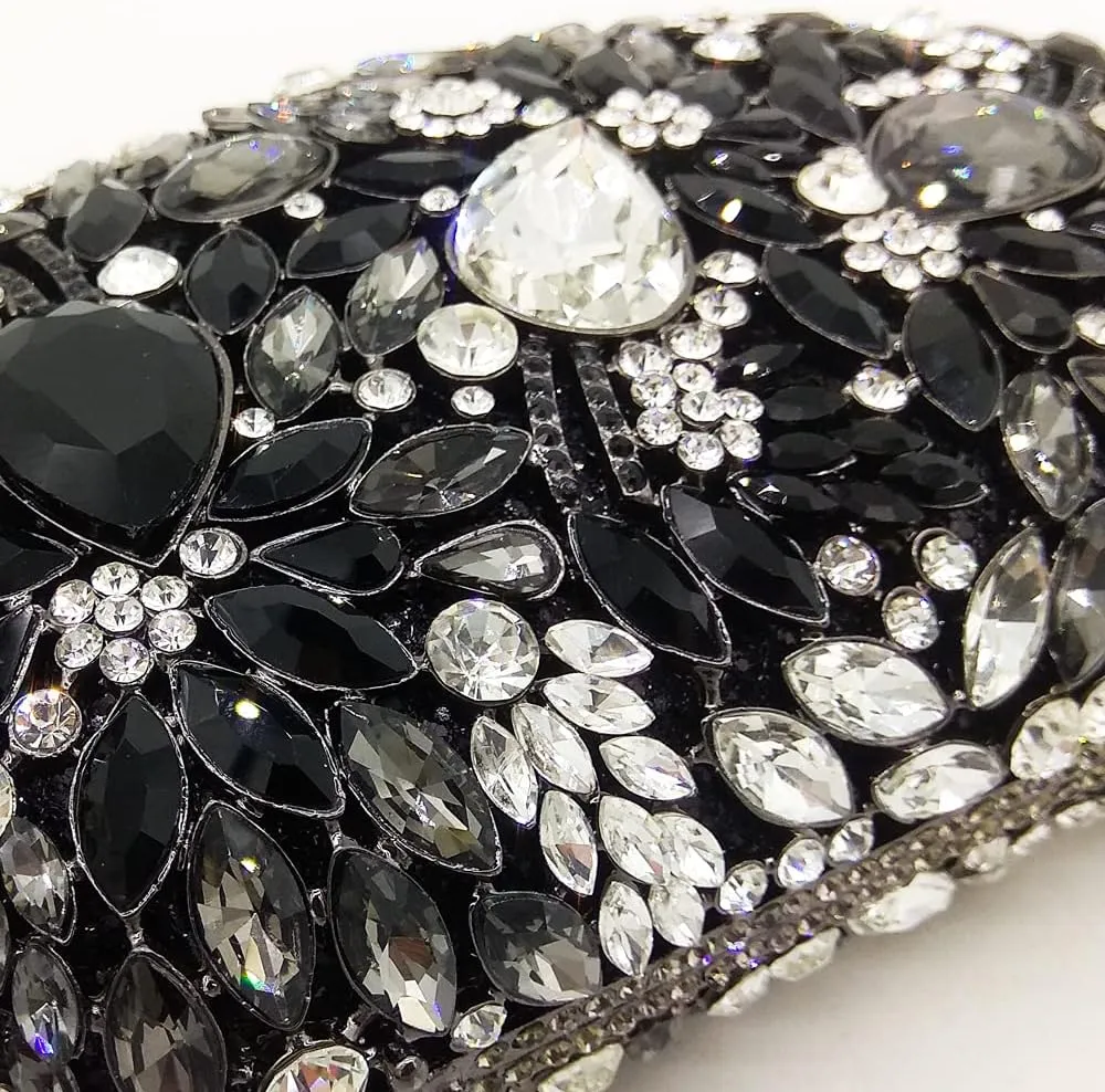 Boutique De FGG Flower Evening Bags for Women Formal Rhinestone Clutch Purse Wedding Party Prom Crystal Clutch Handbag,Mini