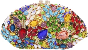 Boutique De FGG Flower Evening Bags for Women Formal Rhinestone Clutch Purse Wedding Party Prom Crystal Clutch Handbag,Mini
