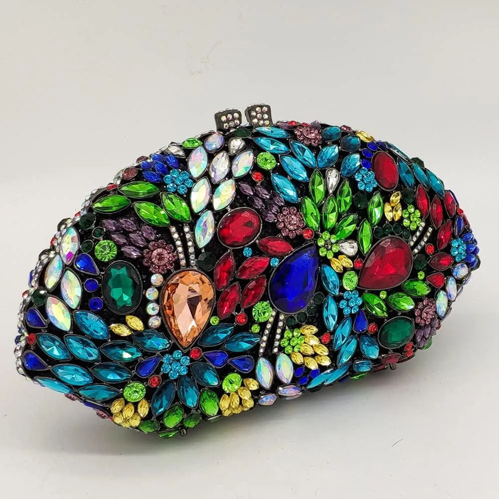 Boutique De FGG Flower Evening Bags for Women Formal Rhinestone Clutch Purse Wedding Party Prom Crystal Clutch Handbag,Mini