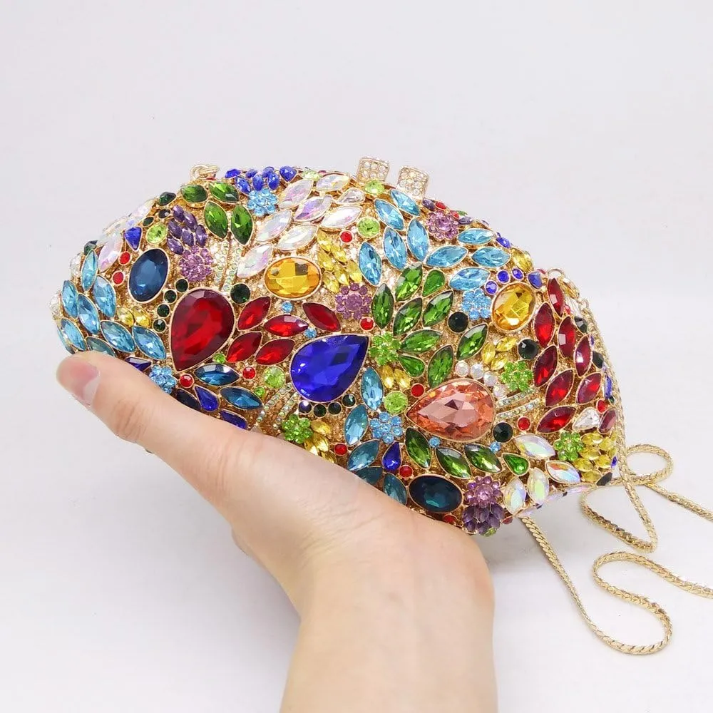 Boutique De FGG Flower Evening Bags for Women Formal Rhinestone Clutch Purse Wedding Party Prom Crystal Clutch Handbag,Mini